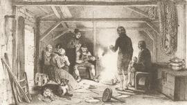 Koparstungur frá Íslandi um1840. Gömul stofa